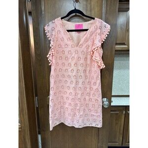Lilly Pulitzer Lace Pom Pom Dress Women Size S Orange